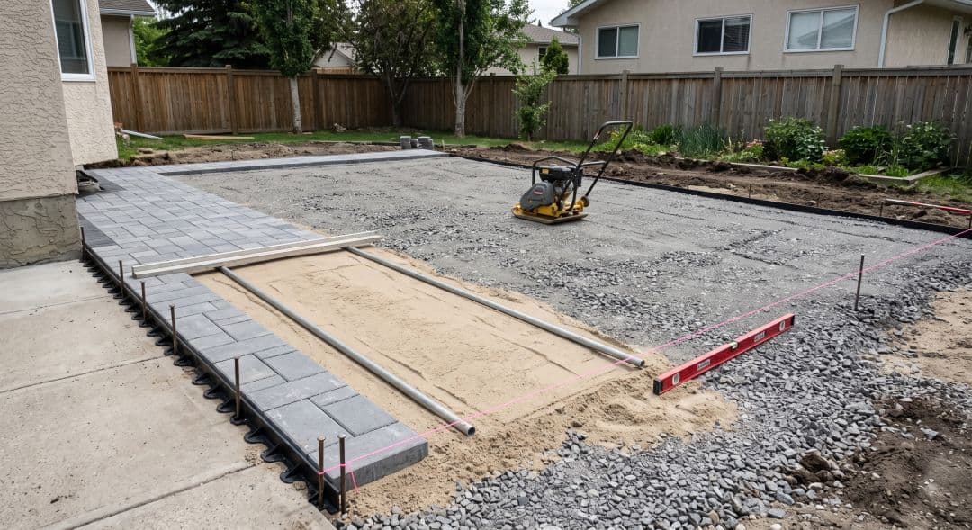 Segmental retaining wall terracing a sloped Poway backyard into a level paver patio