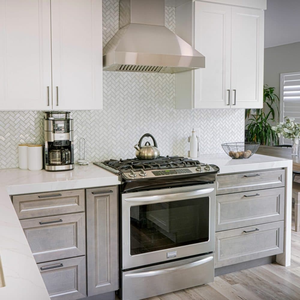 kitchen remodel with white's and grays